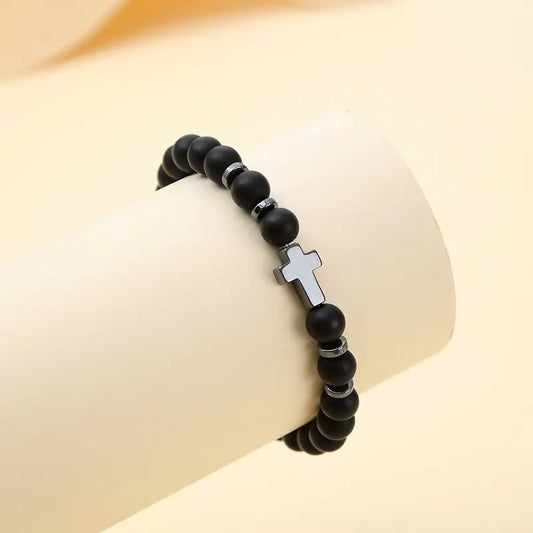Zwarte kralen armband met kruis
